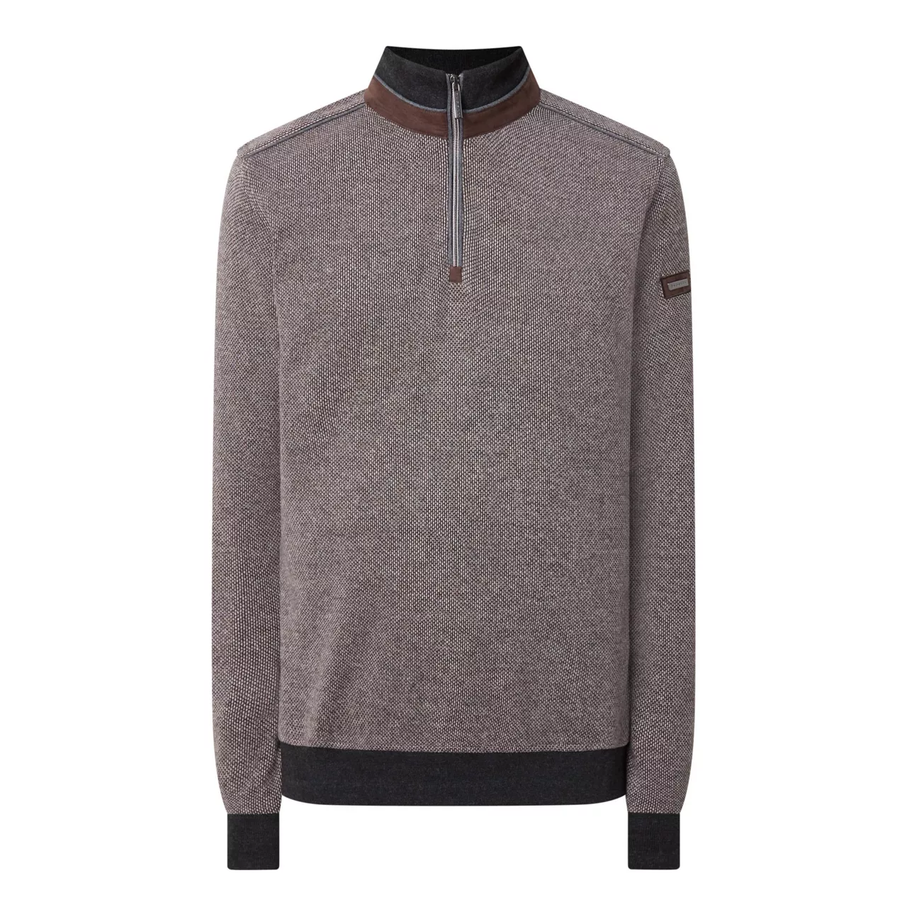 BUGATTI Birdseye Half-Zip Sweatshirt - Brown